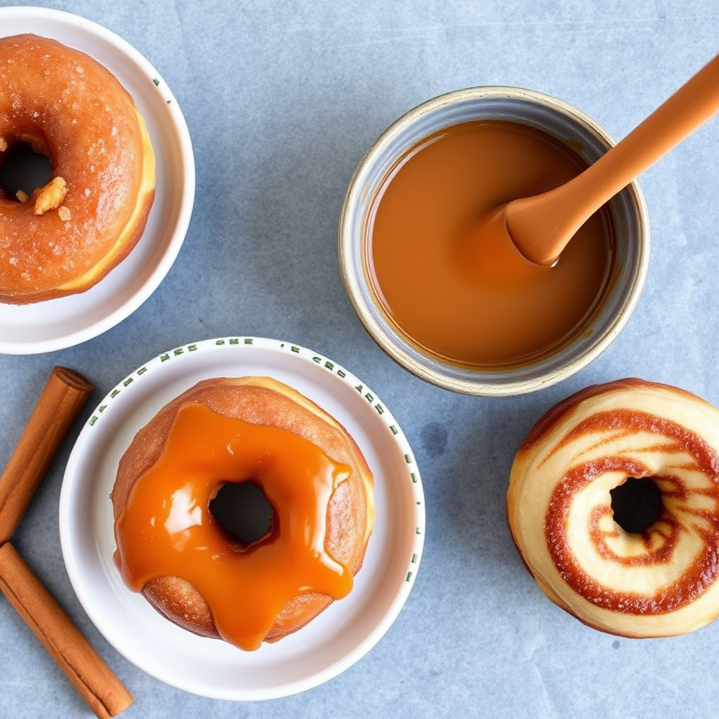 Apple Cider Donuts with Salted Caramel Dipping Sauce and Cinnamon Swirl