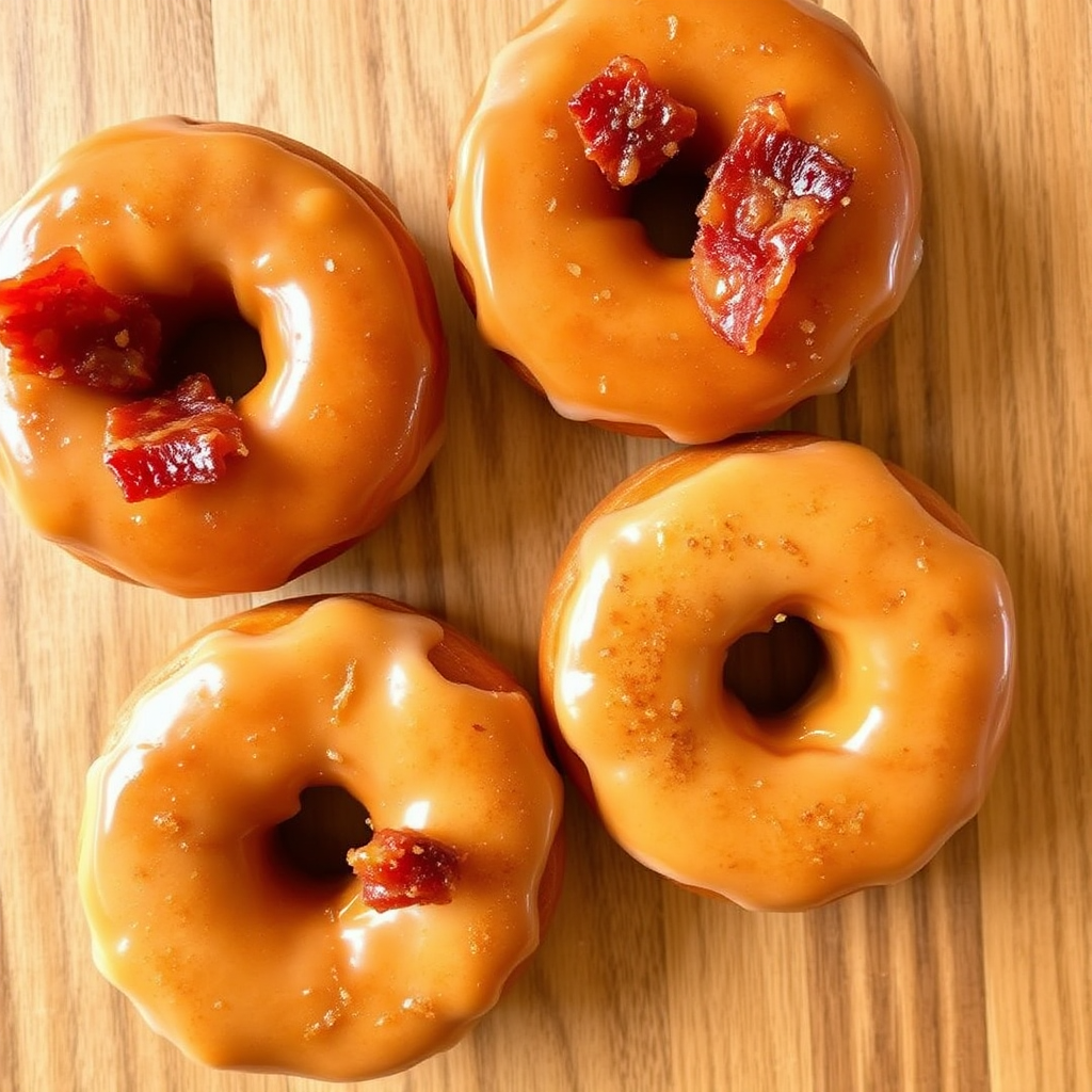 Apple Cider Donuts with Salted Caramel Glaze and Candied Bacon