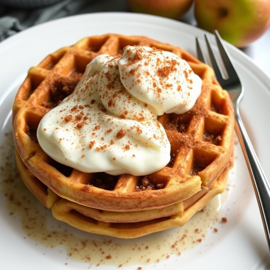 Apple and Cinnamon Waffles with Cream Cheese Topping