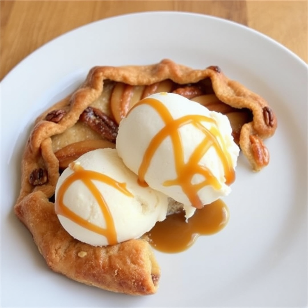 Caramel Apple Galette with Pecan Crust and Salted Caramel Ice Cream