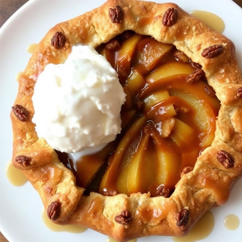 Caramel Apple Galette with Pecan Crust and Vanilla Ice Cream