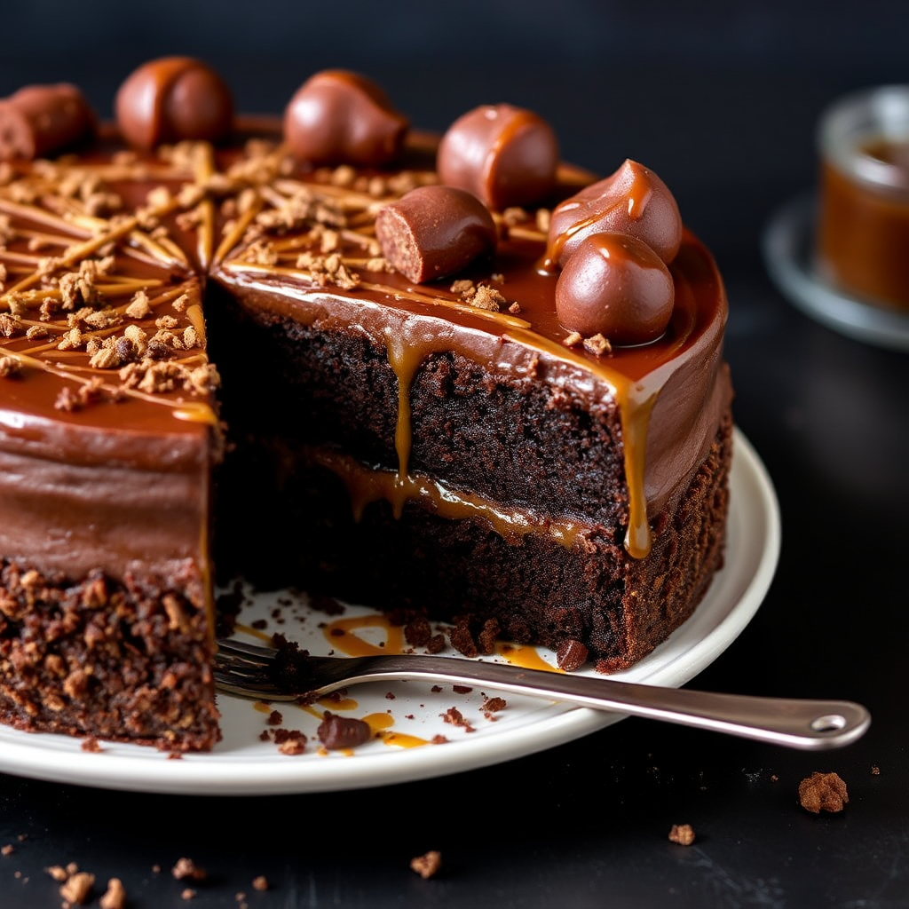 Chocolate Espresso Fudge Cake with Salted Caramel Brownie Crust