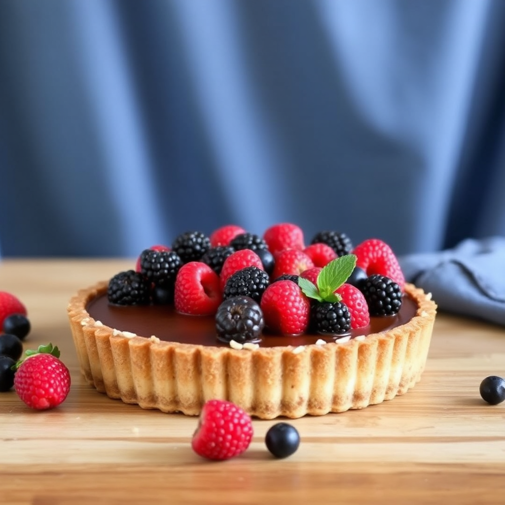 Chocolate Mousse Tart with Fresh Berries and Almond Crunch