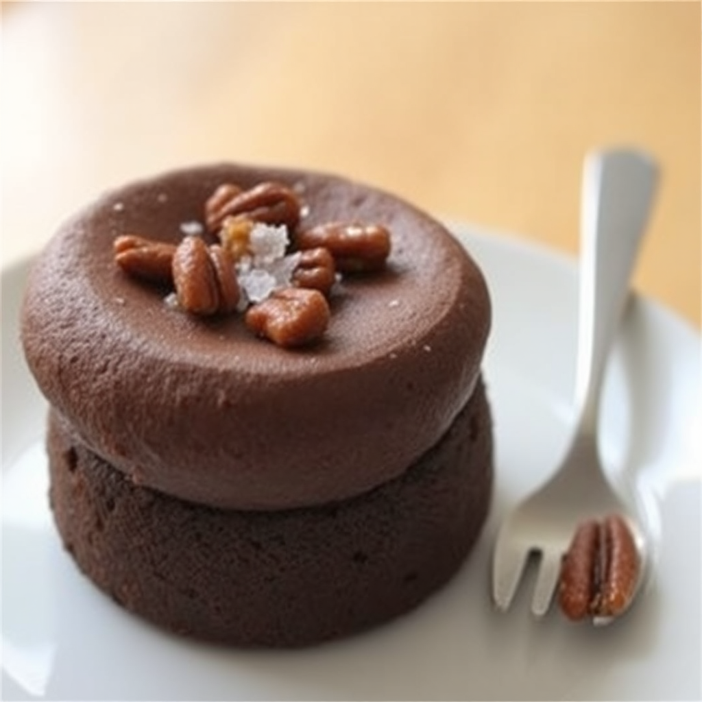 Chocolate Soufflé Cake with Caramelized Pecans and Sea Salt