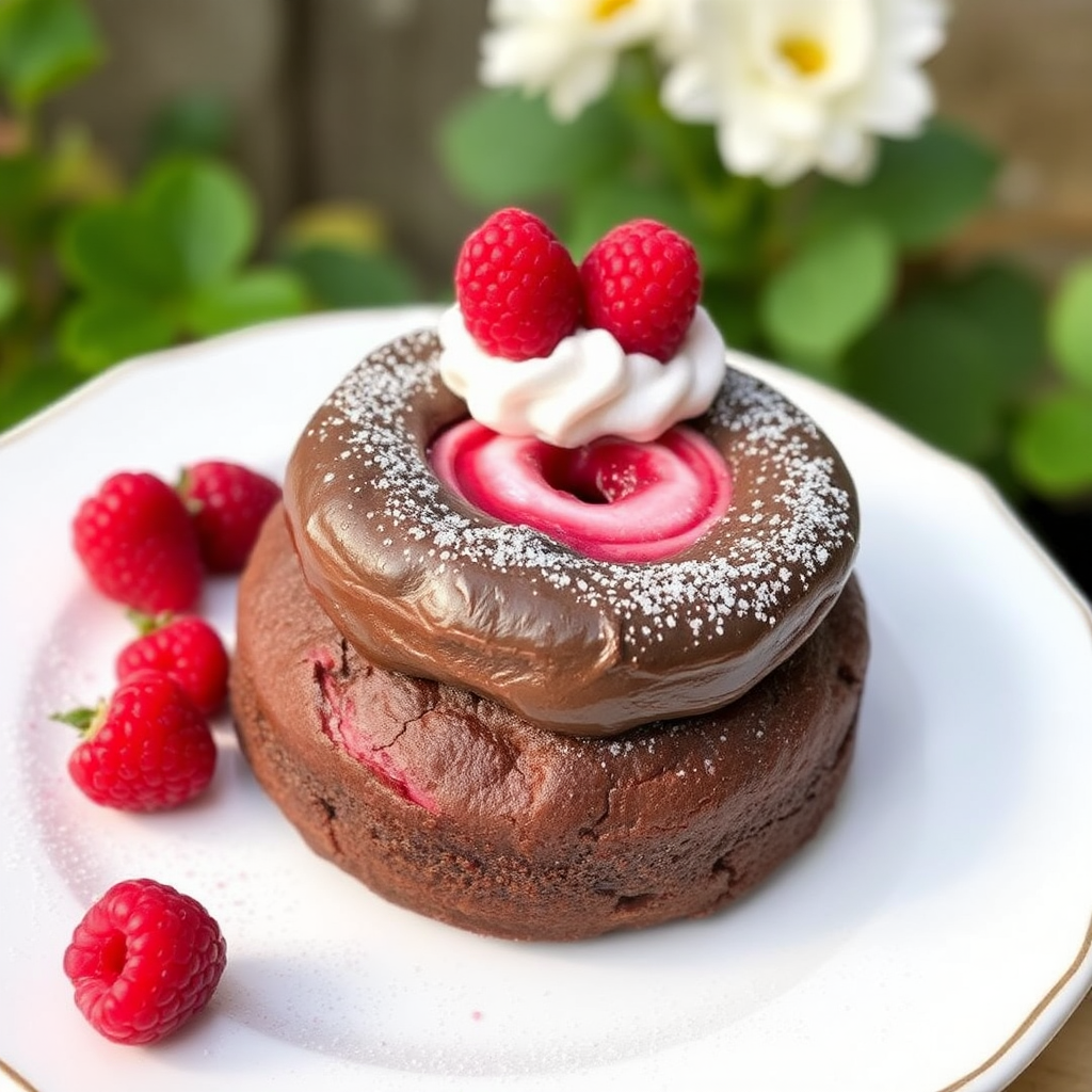 Chocolate Soufflé Cake with Raspberry Swirl