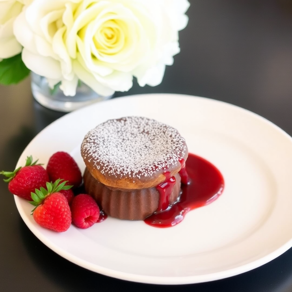 Chocolate Soufflé with Raspberry Coulis