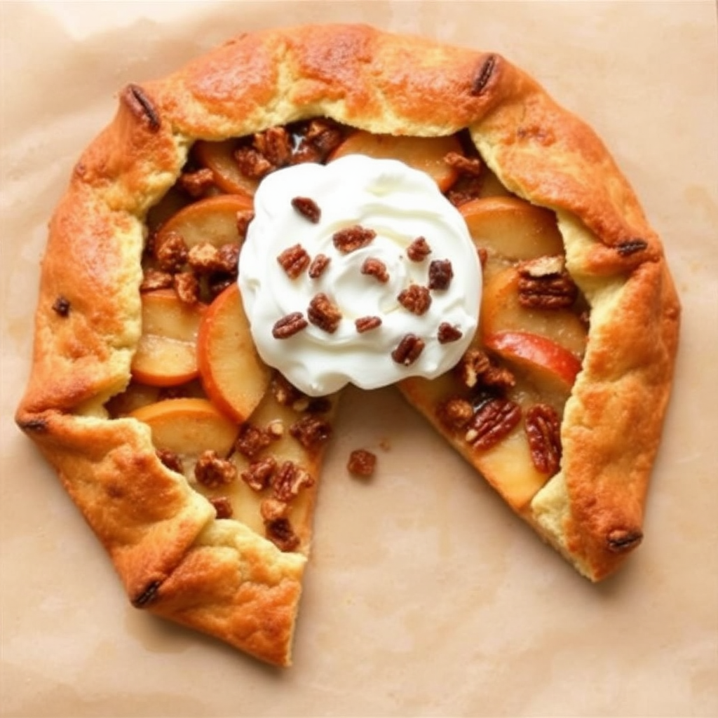 Cinnamon Apple Galette with Caramelized Pecans and Bourbon Whipped Cream