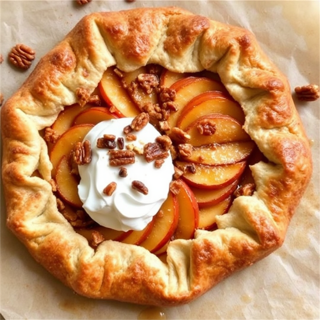 Cinnamon Apple Galette with Caramelized Pecans and Whipped Cream