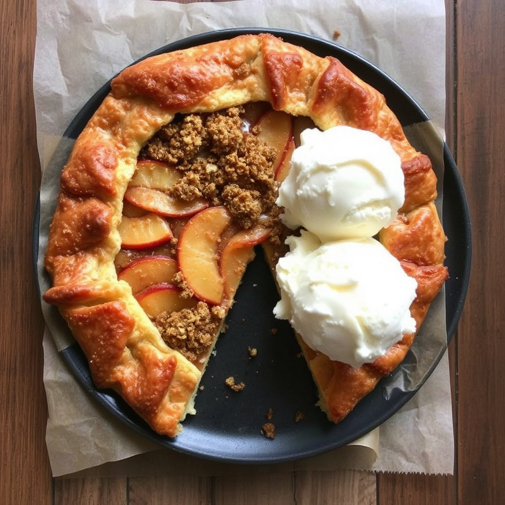 Cinnamon Apple Galette with Cardamom Crumble and Vanilla Ice Cream