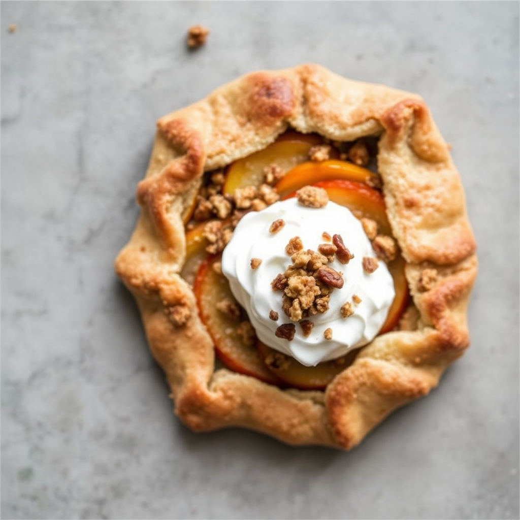 Cinnamon Apple Galette with Maple Whipped Cream and Pecan Crumble Topping