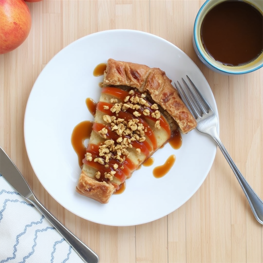 Cinnamon Apple Galette with Oat Crumble Topping and Caramel Sauce