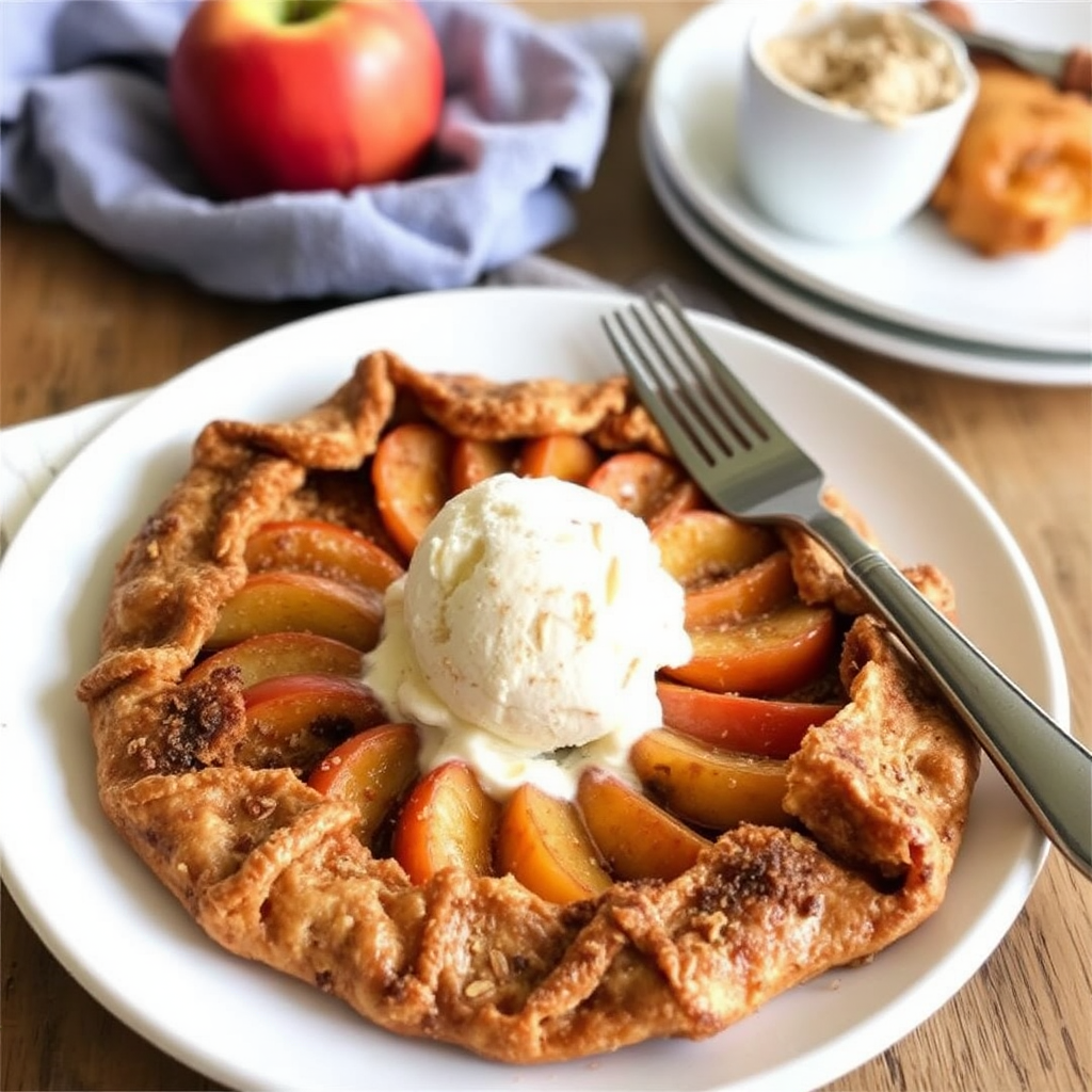 Cinnamon Apple Galette with Oat Crust and Brown Sugar Ice Cream