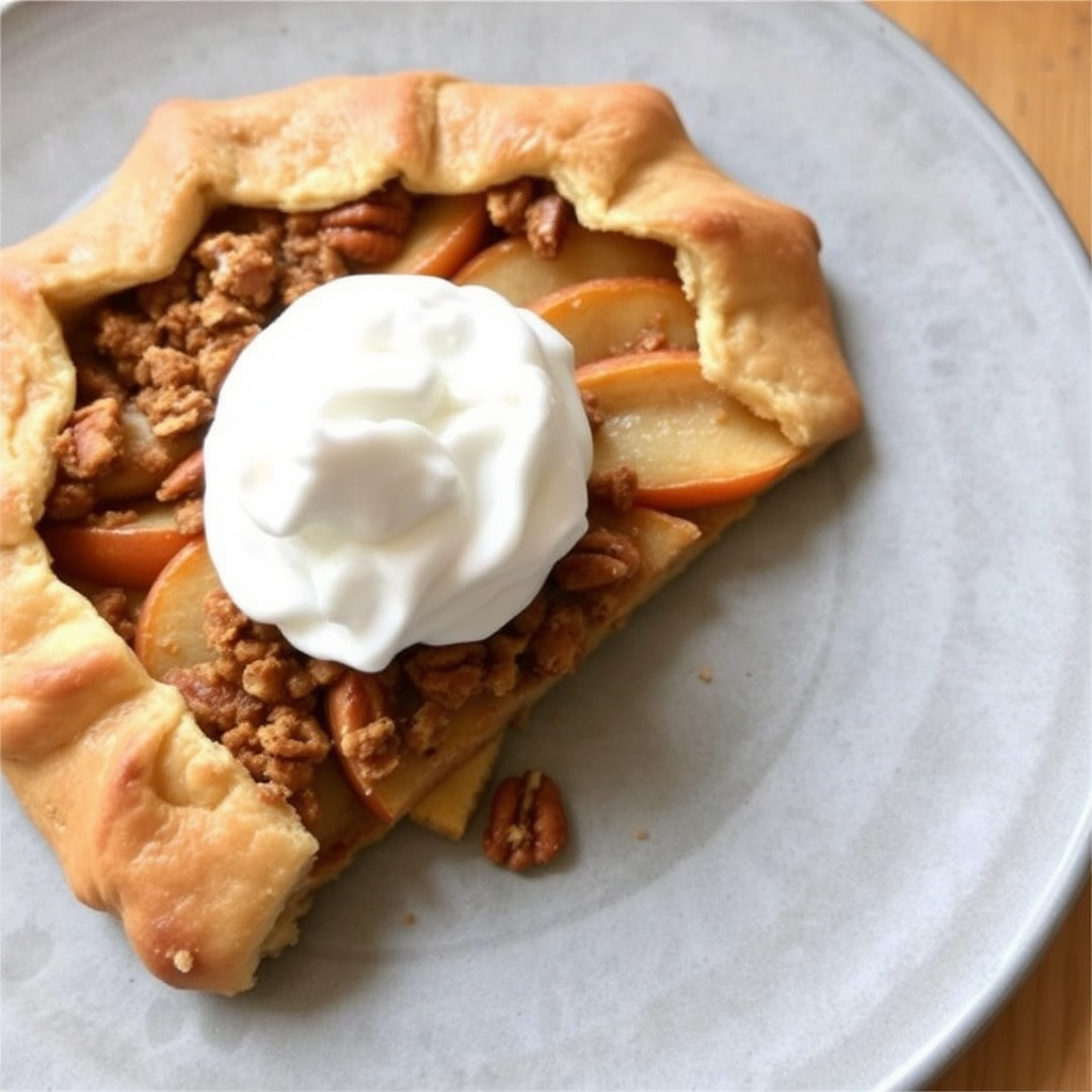 Cinnamon Apple Galette with Pecan Crumble Topping and Bourbon Whipped Cream