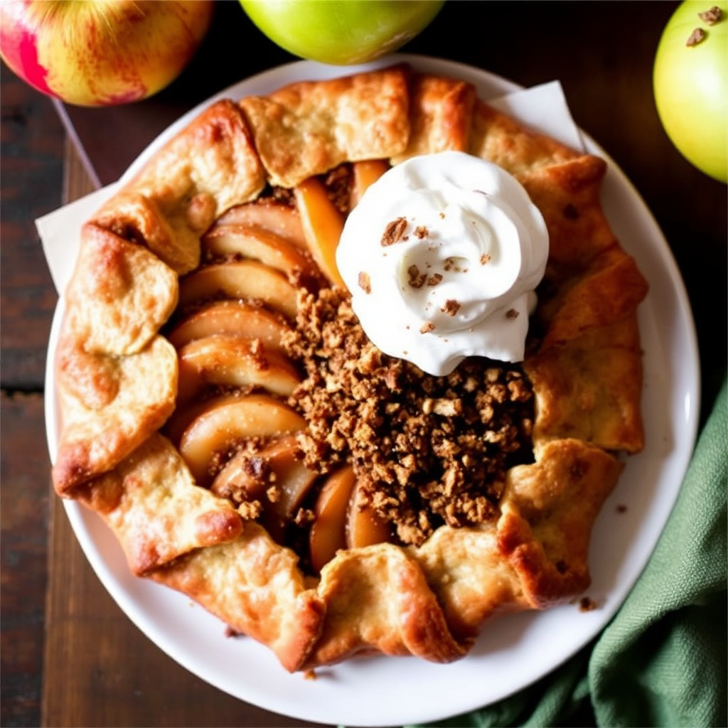 Cinnamon Apple Galette with Pecan Crumble and Bourbon Whipped Cream