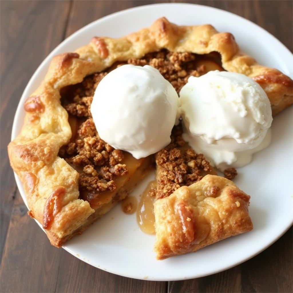 Cinnamon Apple Galette with Pecan Crumble and Vanilla Ice Cream