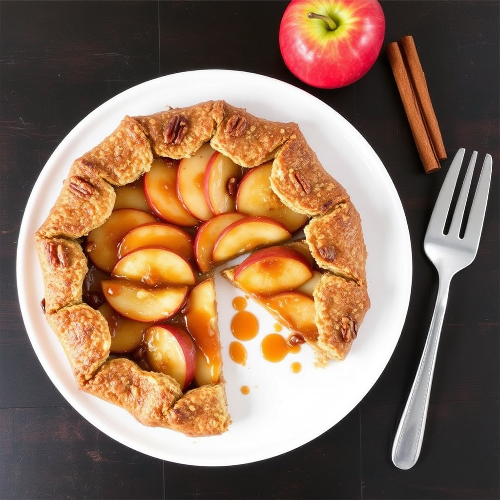 Cinnamon Apple Galette with Pecan Crust and Brown Sugar Glaze