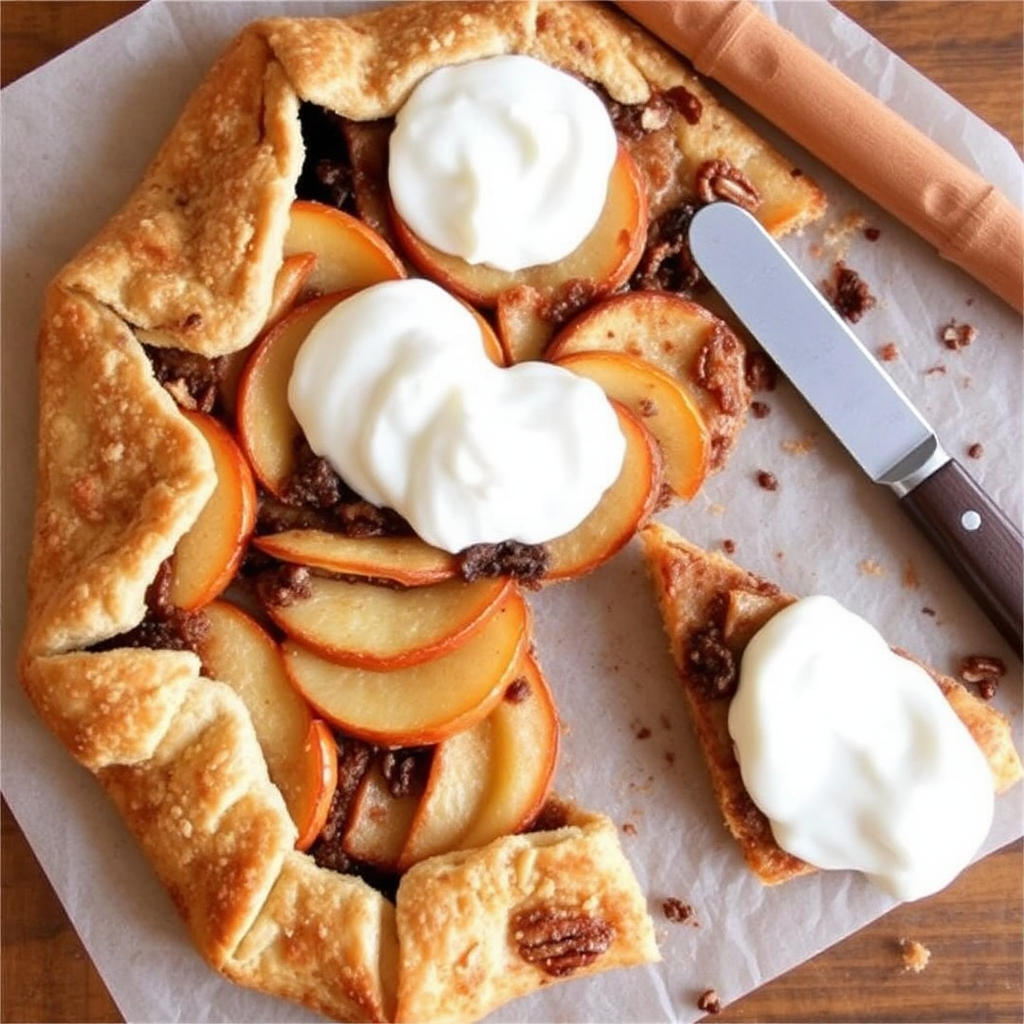 Cinnamon Apple Galette with Pecan Crust and Maple Cream