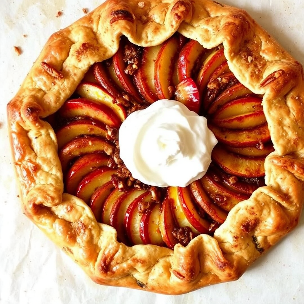 Cinnamon Apple Galette with Pecan Crust and Maple Whipped Cream