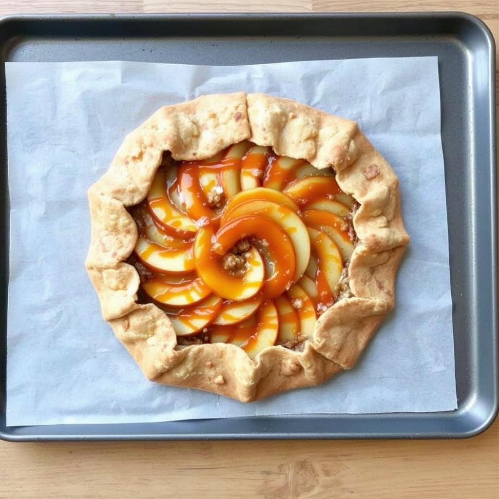 Cinnamon Apple Galette with Pecan Crust and Salted Caramel Glaze