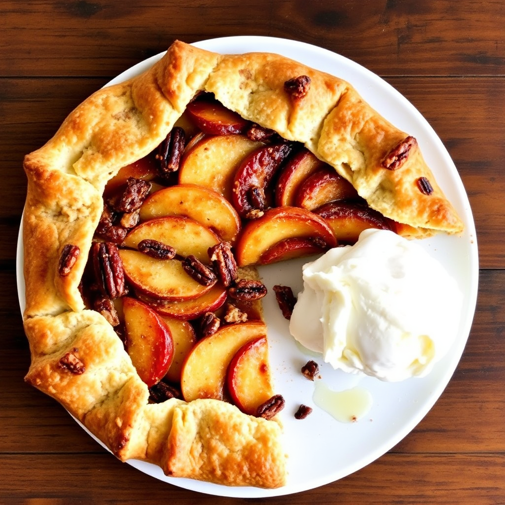 Cinnamon Apple Galette with Pecan Crust and Vanilla Ice Cream