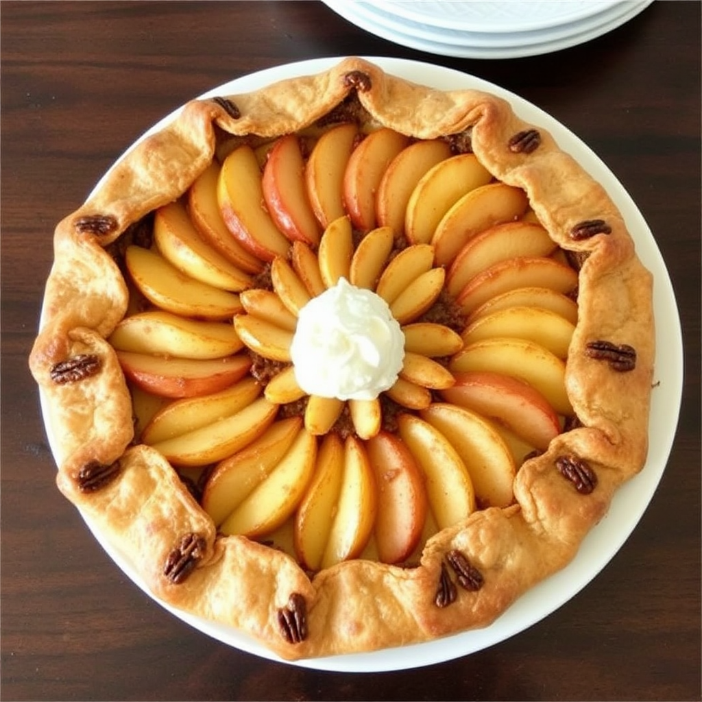 Cinnamon Apple Galette with Pecan Crust and Whipped Cream Cheese Topping