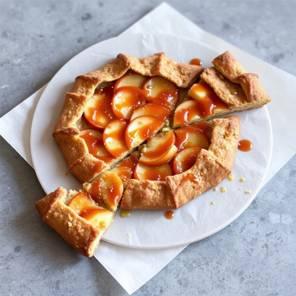 Cinnamon Apple Galette with Pistachio Crust and Salted Caramel Glaze