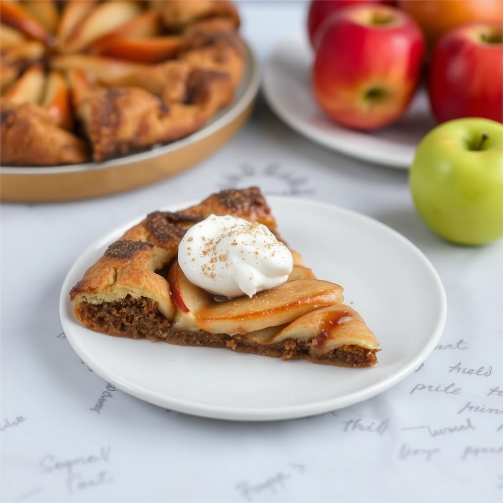 Cinnamon Apple Galette with Salted Caramel Brownie Crust and Whipped Cream