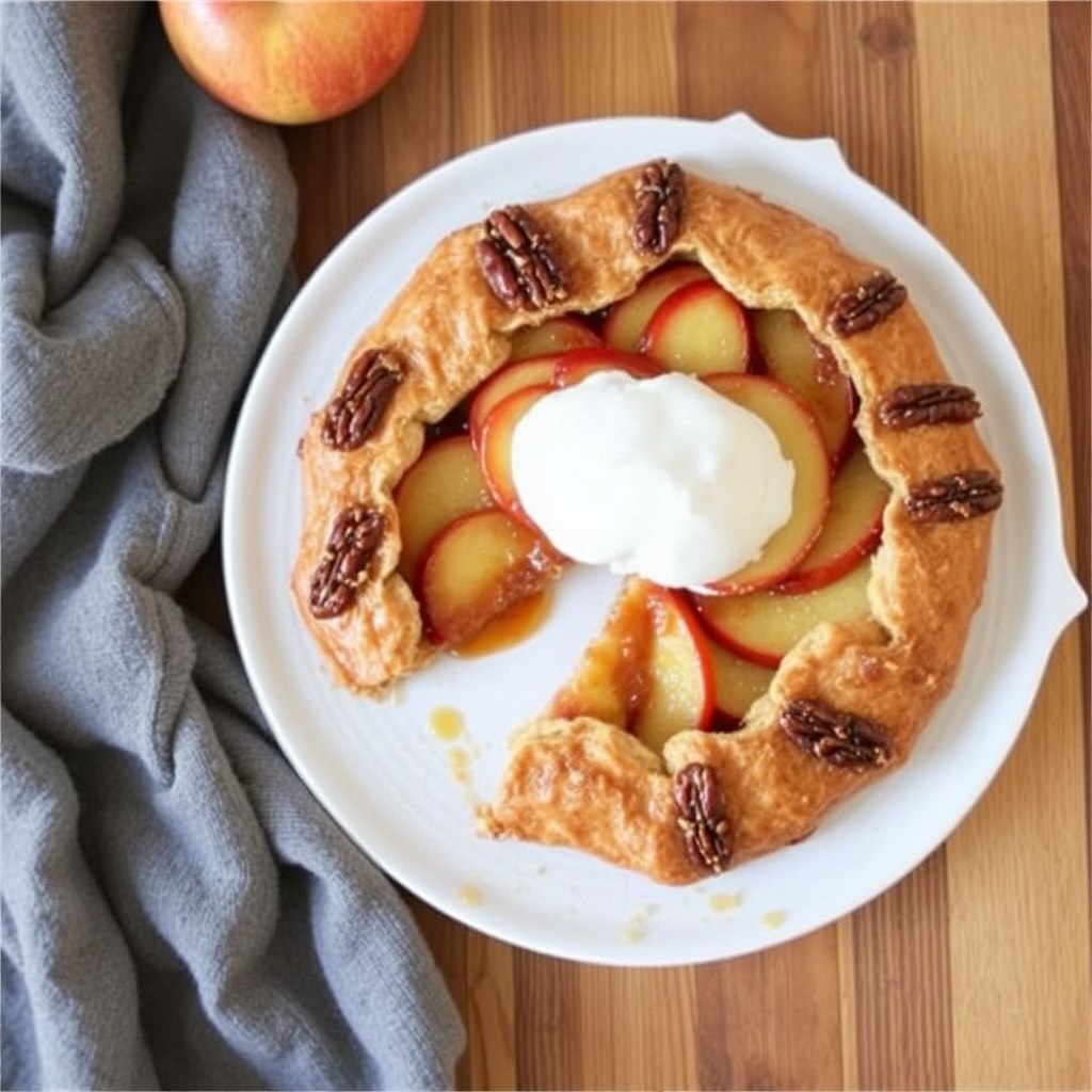 Cinnamon Apple Galette with Salted Caramel Glaze and Pecan Crust