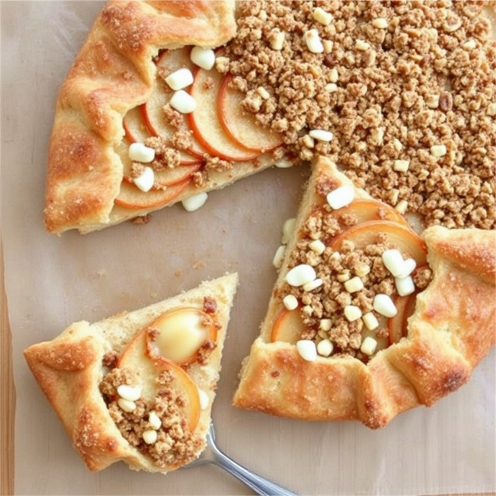 Cinnamon Apple Galette with White Chocolate and Macadamia Nuts Crumble Topping