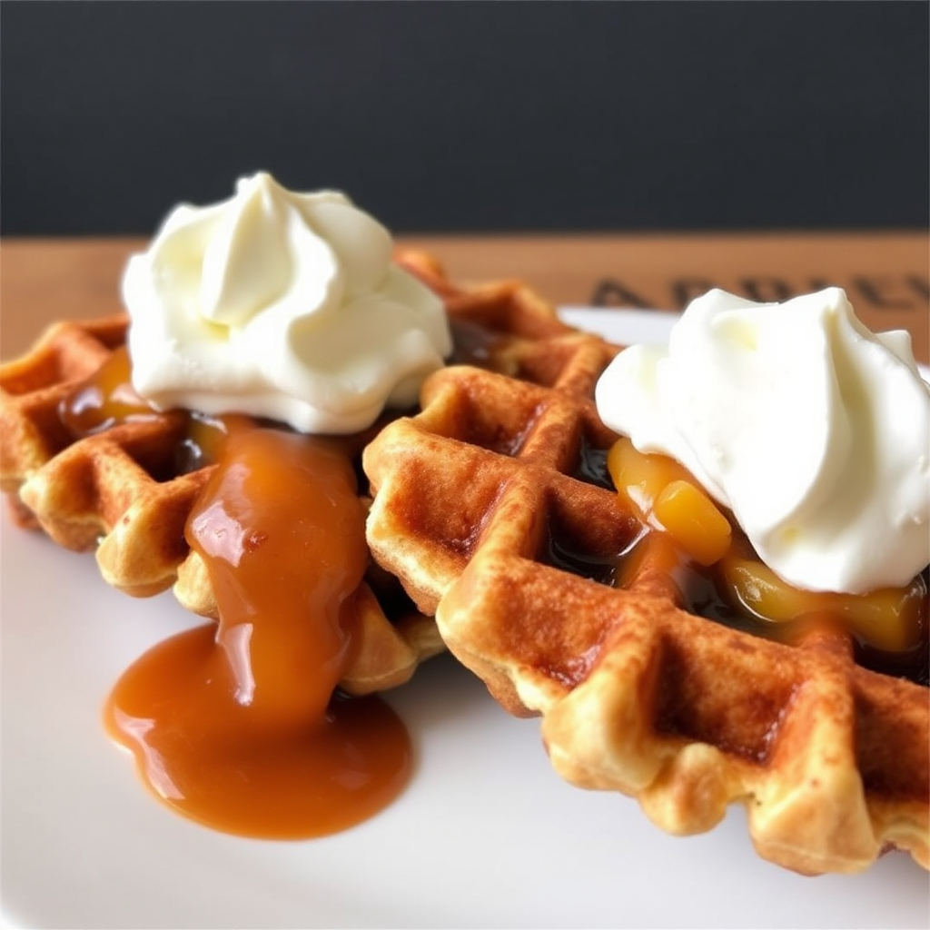 Cinnamon Roll Waffles with Apple Compote and Whipped Cream