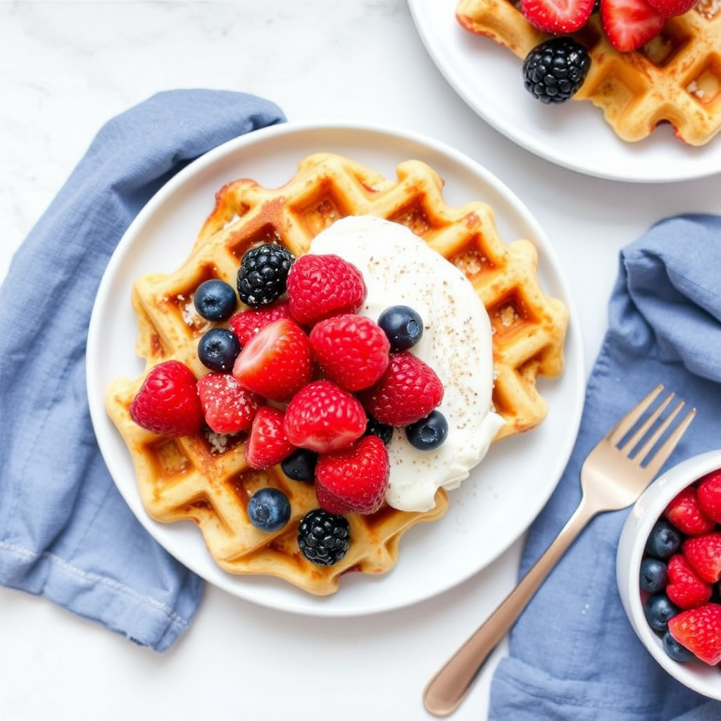 Cinnamon Roll Waffles with Cardamom Cream Cheese and Fresh Berries