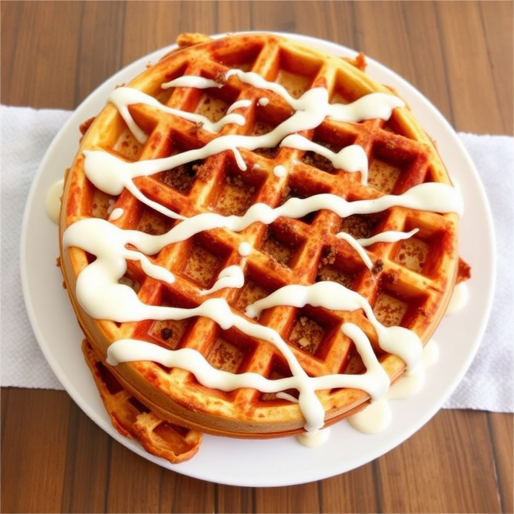 Cinnamon Roll Waffles with Cream Cheese Drizzle