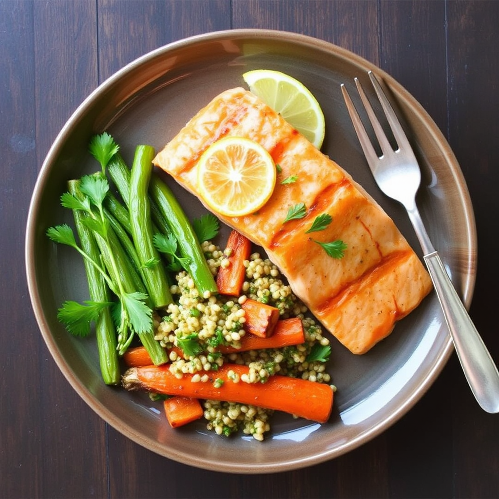 Citrus Glazed Salmon with Roasted Carrots and Parsley Quinoa