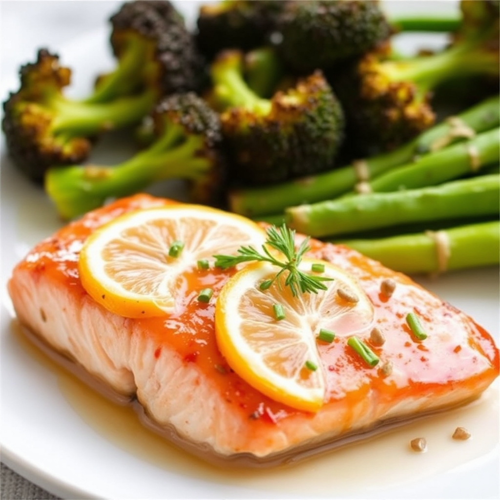 Citrus Glazed Salmon with Roasted Garlic Broccoli