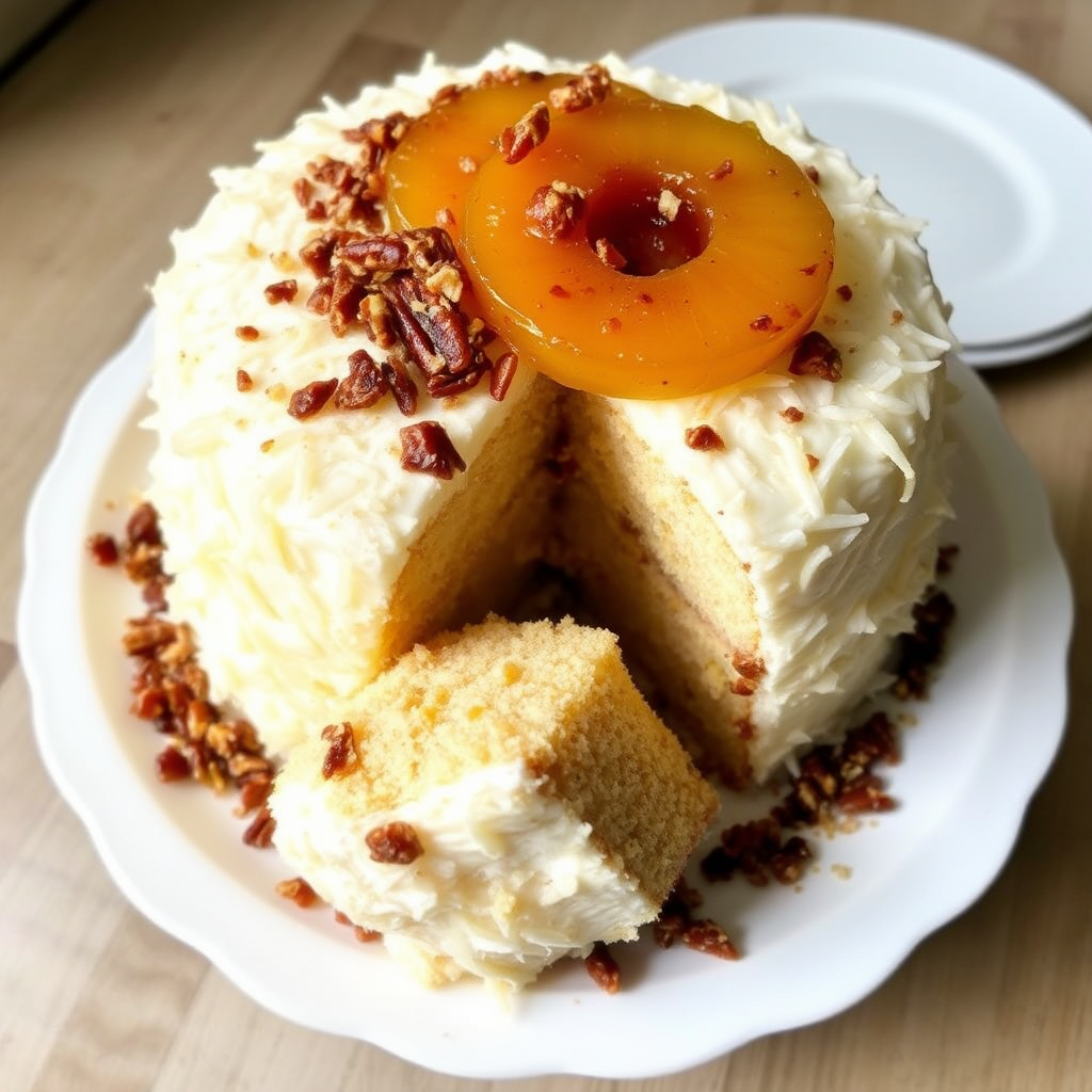 Coconut Cake with Caramelized Pineapple and Pecan Crumble