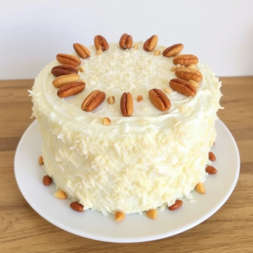 Coconut Cake with Mango Mousse and Toasted Macadamia Nuts