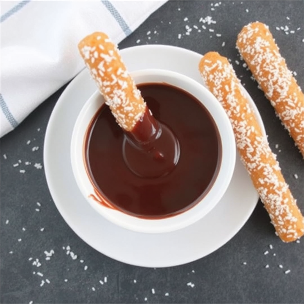 Coconut Churros with Chocolate Dipping Sauce