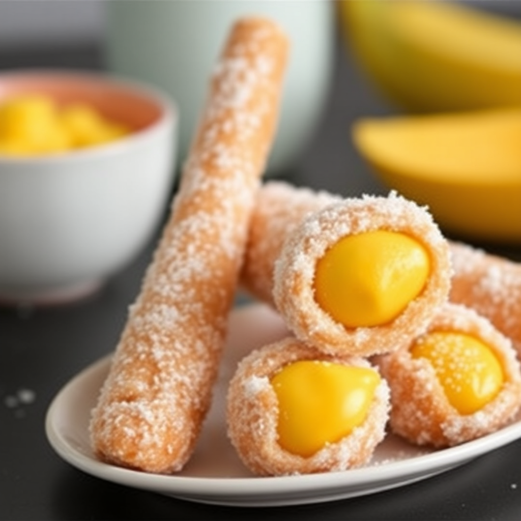 Coconut Churros with Mango Mousse Filling