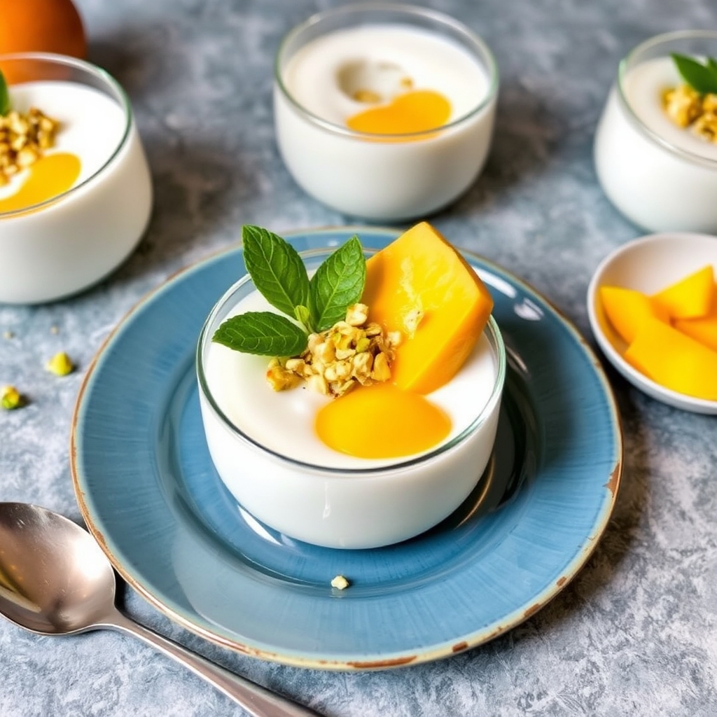 Coconut Cream Panna Cotta with Fresh Mango and Pistachio Crunch