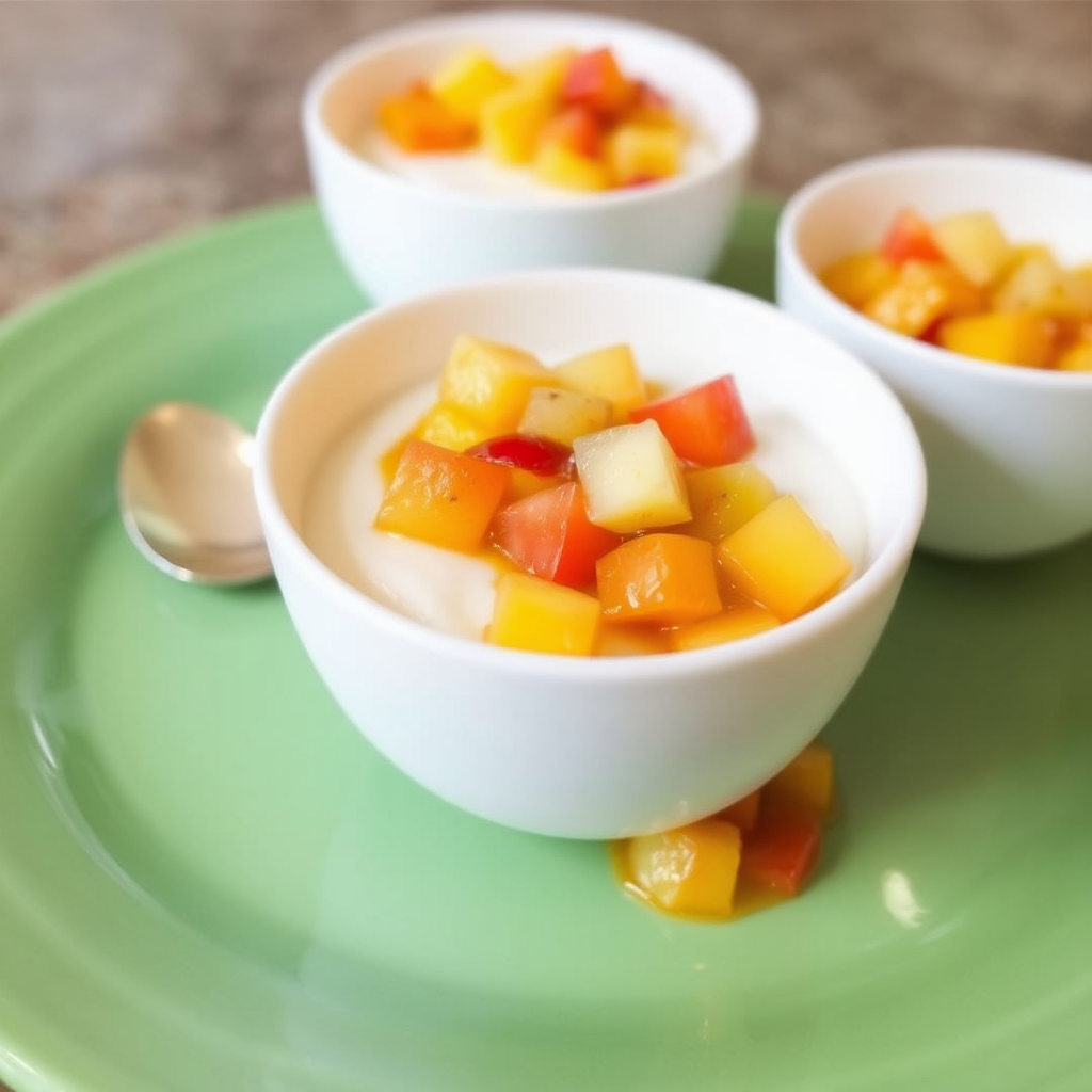 Coconut Cream Panna Cotta with Mango and Pineapple Salsa