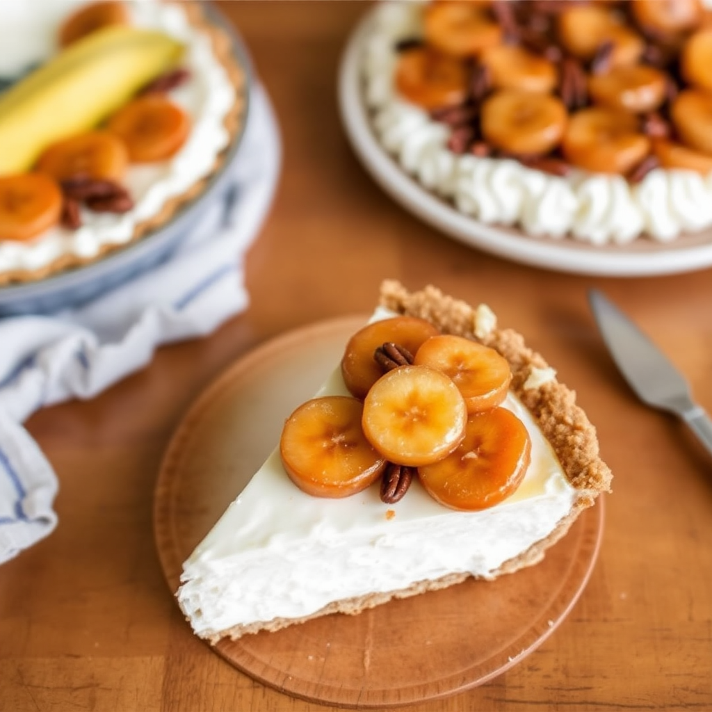 Coconut Cream Pie with Pecan Crust and Caramelized Banana