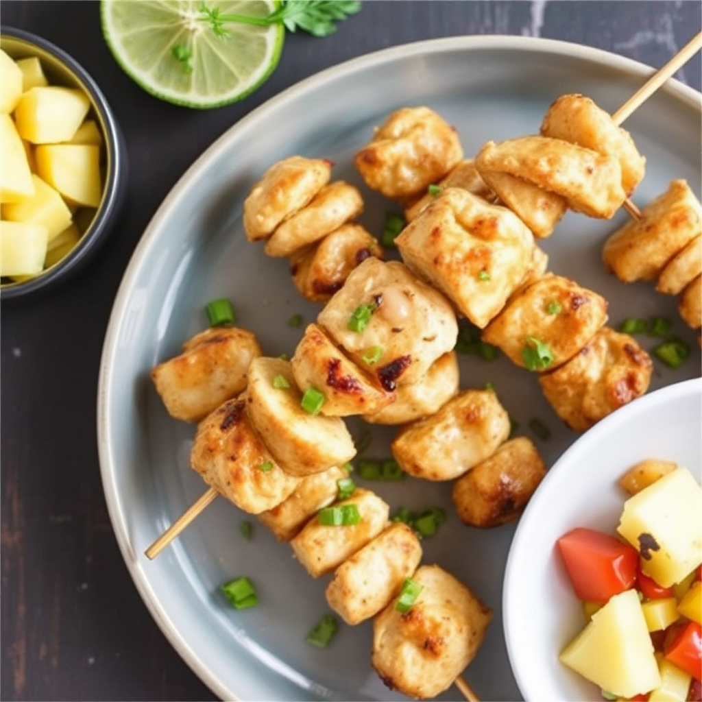 Coconut Curry Chicken Skewers with Pineapple Salsa