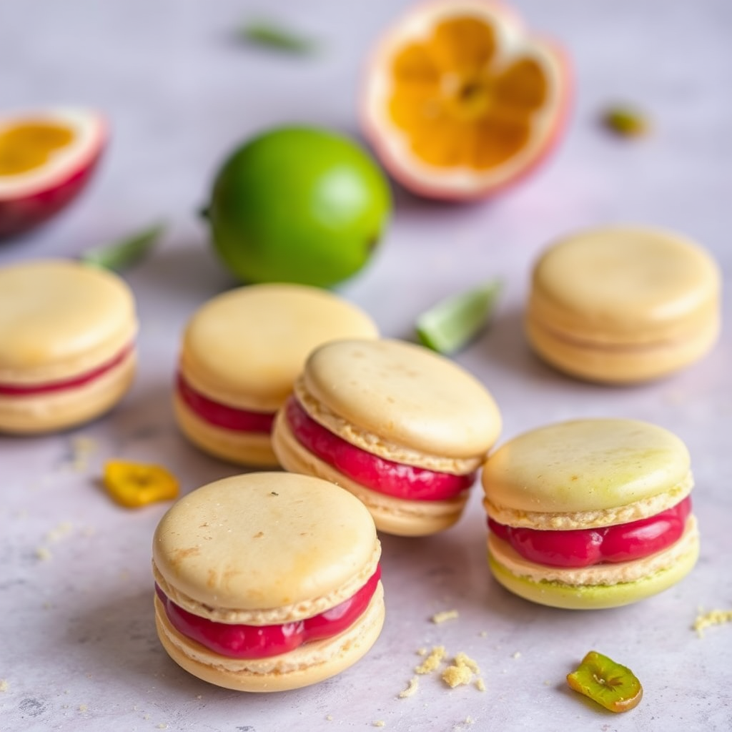 Coconut Lime Macarons with Passion Fruit Filling