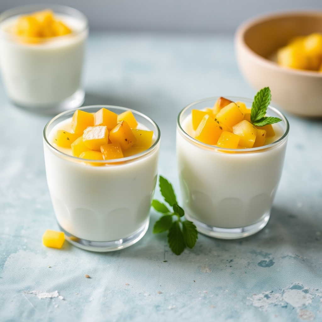 Coconut Lime Panna Cotta with Mango and Pineapple Salsa