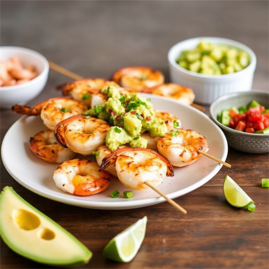 Coconut Lime Shrimp Skewers with Avocado Salsa