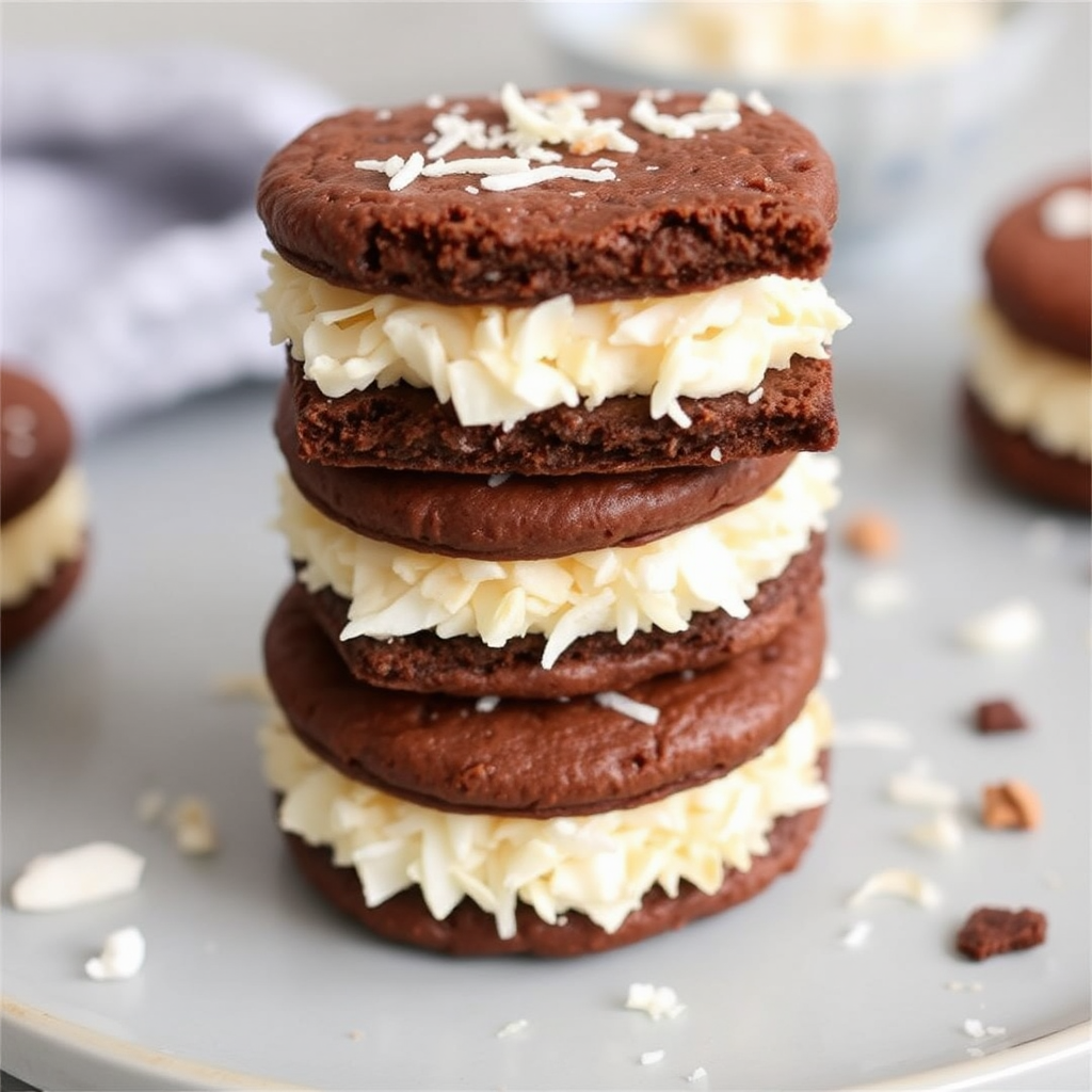 Coconut Macaroon Brownie Sandwiches