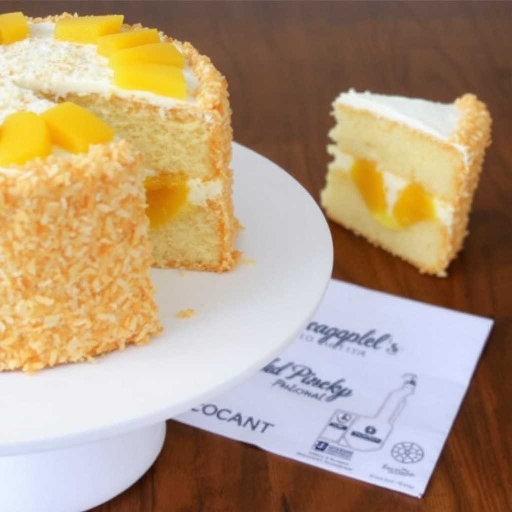 Coconut Macaroon Cake with Mango and Pineapple Filling