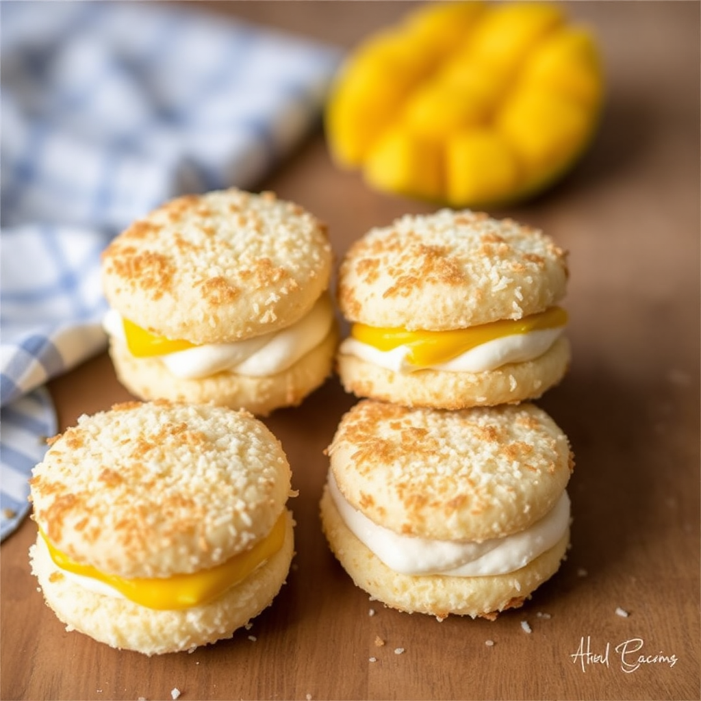 Coconut Macaroon Sandwiches with Mango Cream Filling