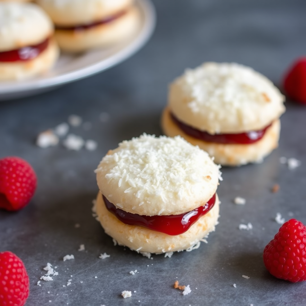 Coconut Macaroons with Raspberry Jam Filling