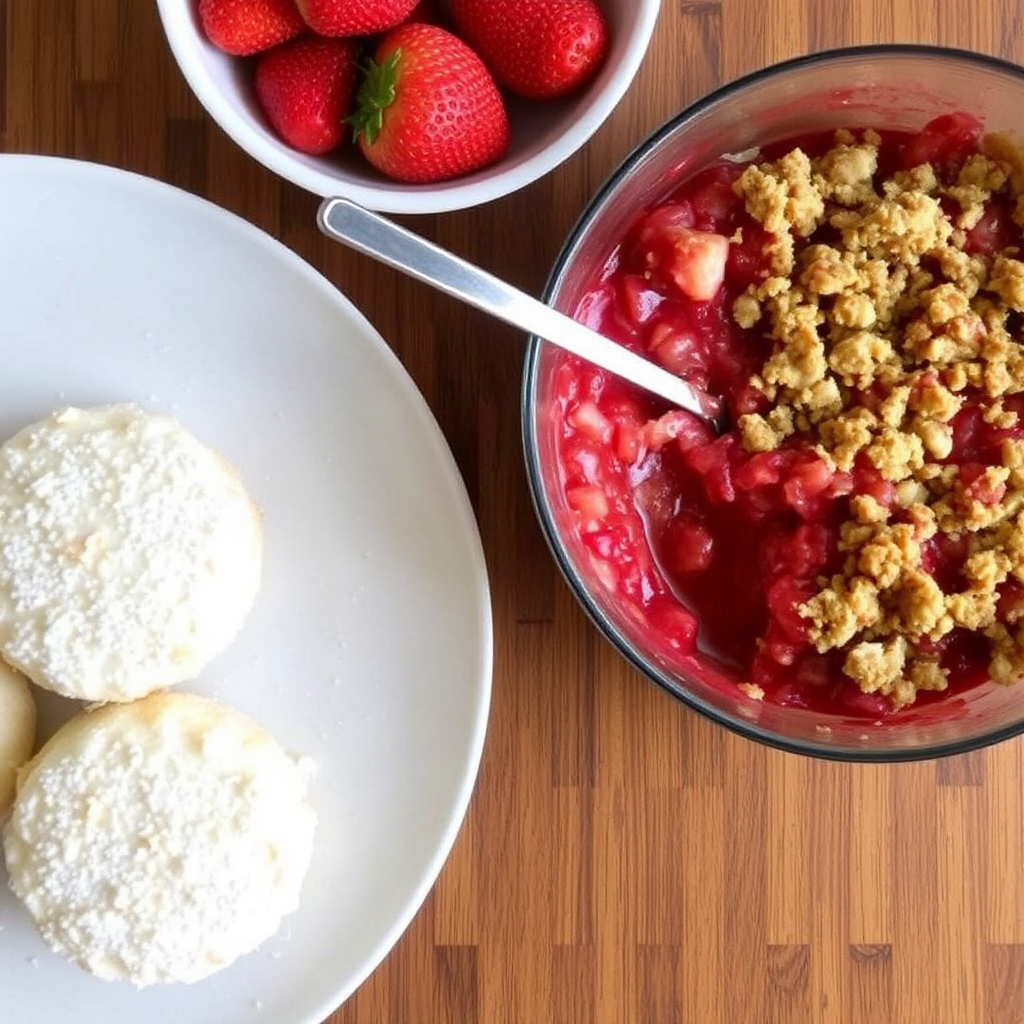 Coconut Macaroons with Strawberry and Rhubarb Crumble